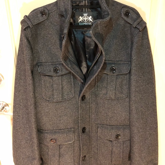 Express Gray/Black Wool Military style Peacoat - Picture 5 of 8